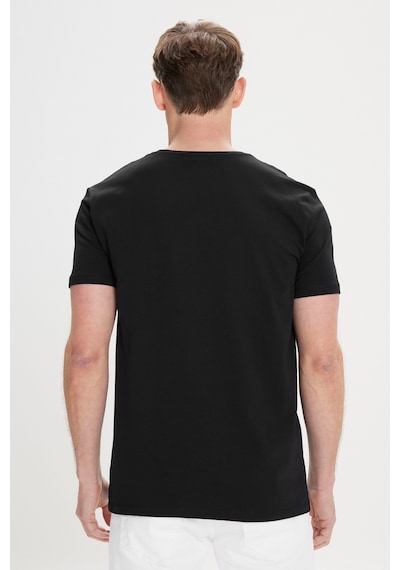 AC&Co / Altınyıldız Classics Erkek Sıyah Slim Fit Dar Kesim Pamuklu Esnek Baskılı Bisiklet Yaka Tişört Siyah