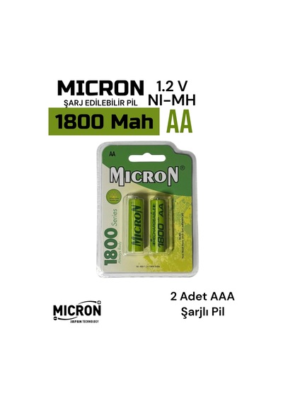 Aa Sıze 1800 Mah Ni-mh Şarjlı Pil Micron 2 Adet 1800 Mah Gerçek Kapasite
