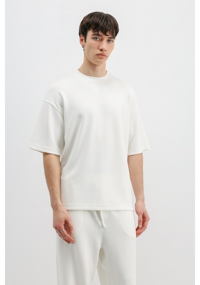 Modal Karışımlı Oversize Tişört Ekru