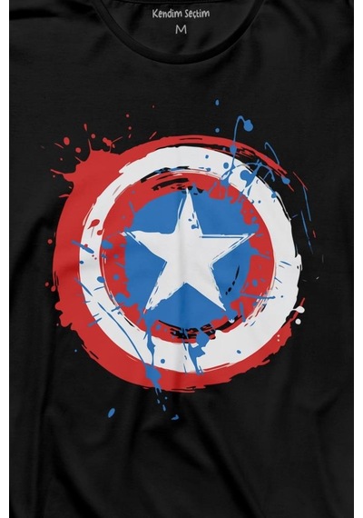 Captain America Kaptan Amerika Kalkan Logo Uzun Kollu Tişört Baskılı T-shirt 001