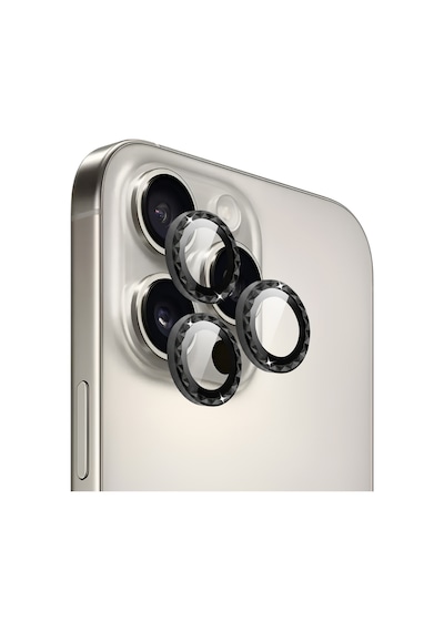 Apple iPhone Uyumlu 16 Pro / 16 Pro Max İçin Ipg Prolens Kamera Lens Koruyucu Elmas Kesim Çerçeveli, Kırılmaz Cam Siyah