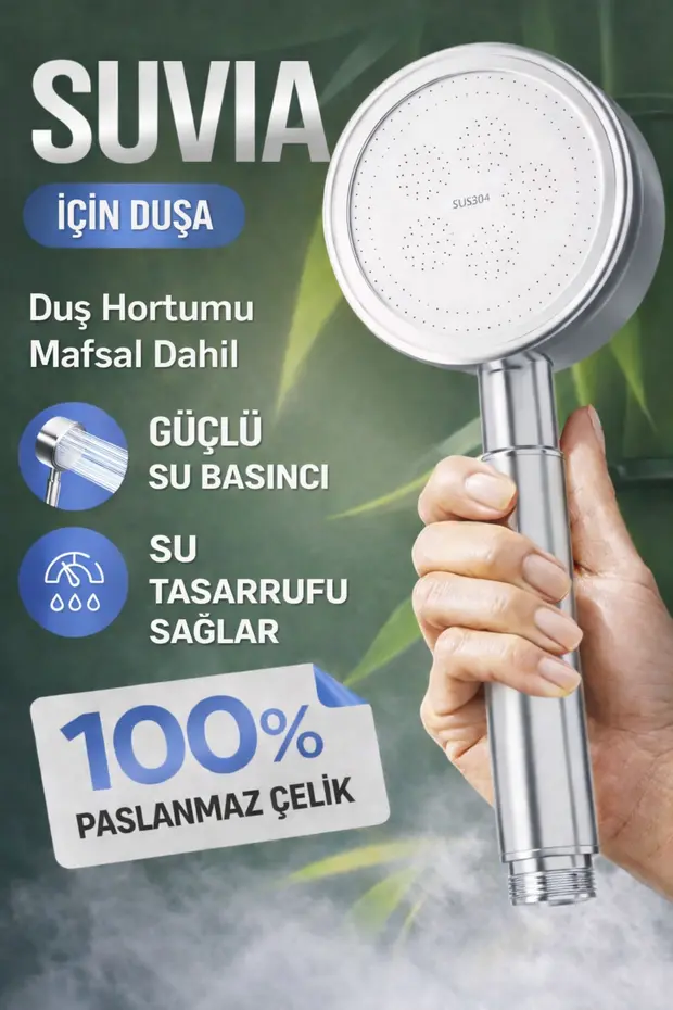 Duş Başlığı Seti Paslanmaz Çelik Yüksek Basınçlı Hortum Mafsal Krom
