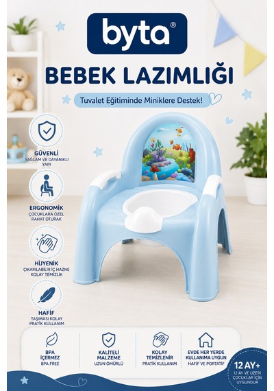 Çocuk Lazımlığı Ergonomik Bebek Tuvalet Eğitim Oturağı Çıkarılabilir Hazneli Mavi 12 Ay+ Mavi