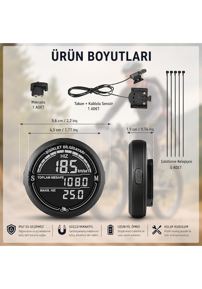Kenly Bisiklet Bilgisayarı Km Saati Hız Mesafe Ölçer Lcd Ekranlı Su Geçirmez Kablolu Siyah