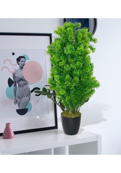 Yapay Çiçek Siyah Saksıda Yeşil Fesleğen Bonsai Ağacı 55cm
