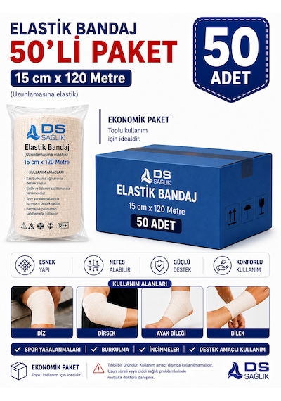 Elastik Bandaj 15cmx 1,20 Metre 50'li Ds Sağlık