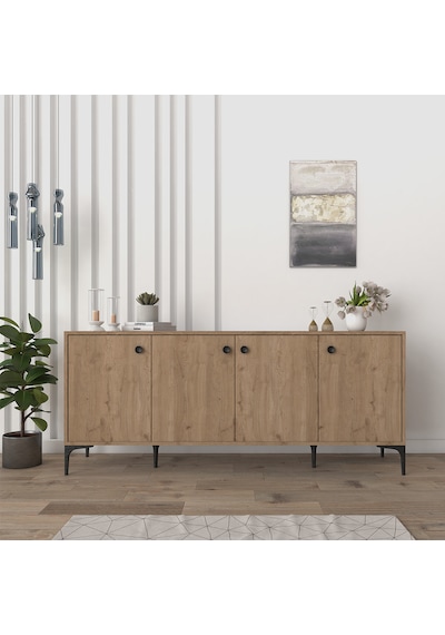 Eylül Modern Raflı Konsol Ofis Salon 180 Cm Sepet Açık Ceviz