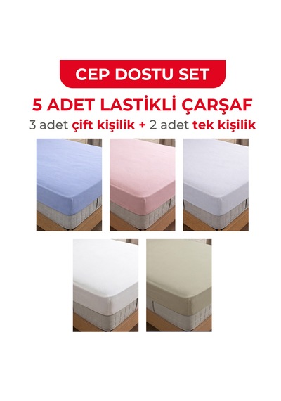 5 Adet Pamuklu Ranforce Lastikli Çarşaf - Cep Dostu Paket Çok Renkli