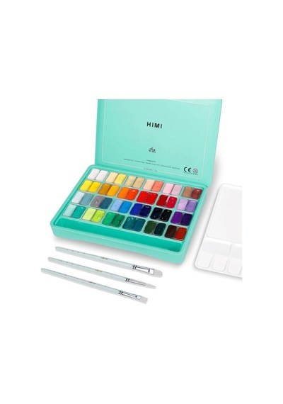 Hımı Twin Cup Gouache Set 48 Renk X 12 Gr Guaj Boya + 3 Fırça Green Case Karışık Renkli