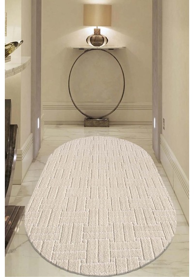 Raschel Carpet Kaymaz Taban Moopy Oval Krem Bukleli Yumuşak Soft Dokuma Yolluk Halı Salon Halısı Lp1001a Krem Krem