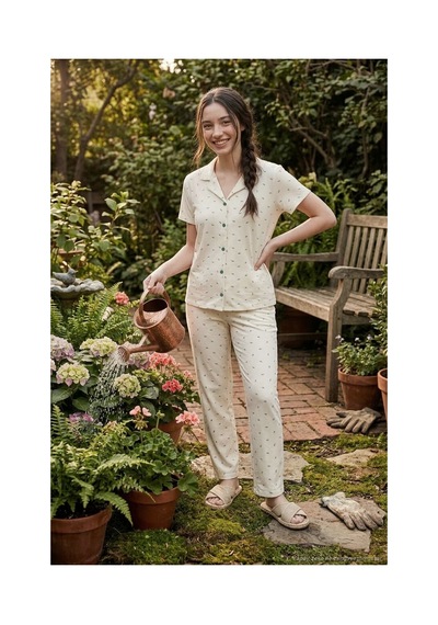 Lela Bayan Pijama Takımı 65750101y Ekru-yeşil