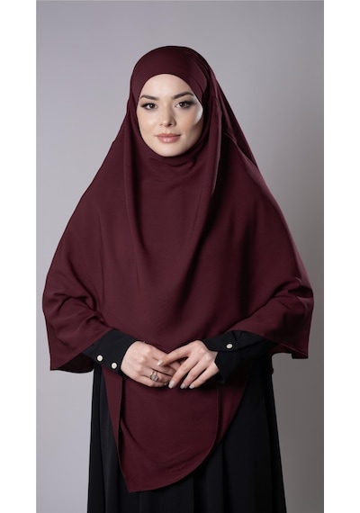Hürrem Bone Bordo Pratik Hazır Geçmeli Tesettür Eşarp Medine İpeği Bağcıklı Çift Katlı Sufle Hijab 2302 16
