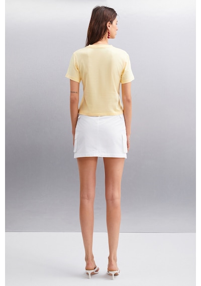 Grımelange Ivonne Kadın Cocktail Baskı Desenli Kısa Kollu Organik Pamuklu Bisiklet Yaka Crop Sarı T-shirt Grımelange Ivonne Kadın Cocktail Baskı Desenli Kısa Kollu Organik Pamuklu Bisiklet Yaka Crop Sarı T-shirt