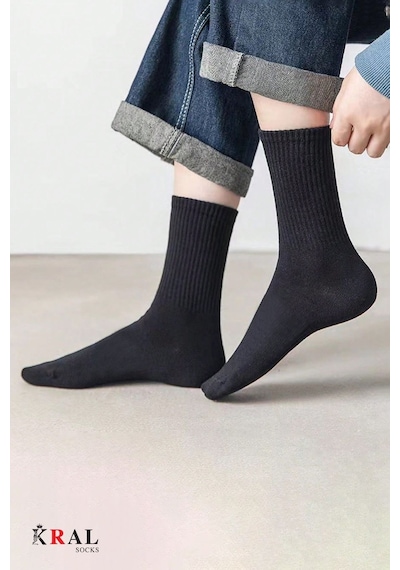 Kral Socks Unisex Siyah-beyaz 12 Çift Pamuklu Tenis Spor Uzun Soket Boy Çorap Siyah - Beyaz