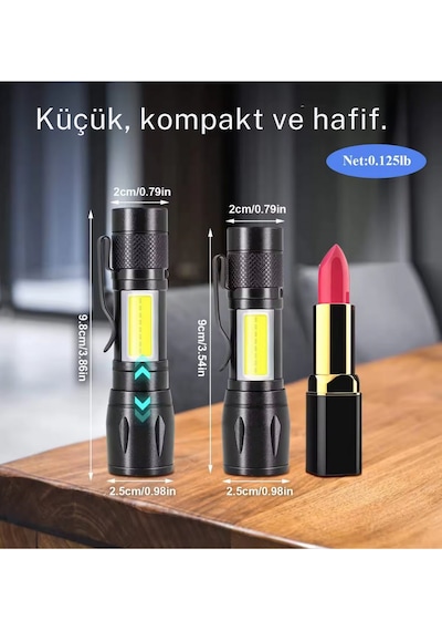 15w 1000lm Mini Zomlu Flaşörlü Ful Metal Suya Karşı Dayanıklı El Feneri Çok Renkli