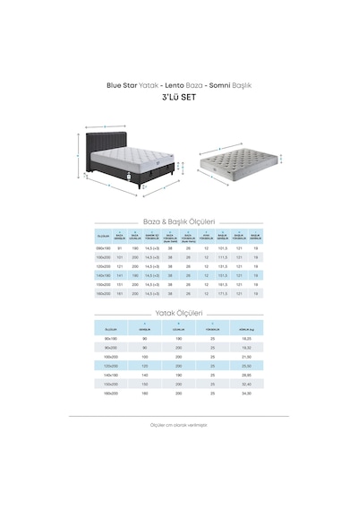 Yataş Bedding Blue Star Yatak, Lento Baza, Somni Başlık Tek Kişilik 3'lü Set 100x200 -  Bej