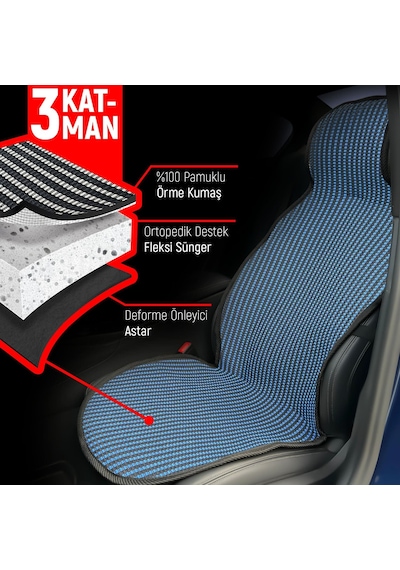 Volkswagen Passat B5 Uyumlu Koltuk Kılıfı Minder Çizgili Siyah Mavi 2+1 Ön Arka Set