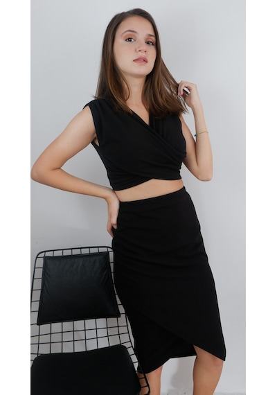 Mois Atelier Siyah Etek Crop İkili Takım, Tasarım, Hediye, Büyük Beden Siyah