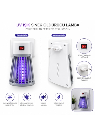 Uv Işık Sinek Öldürücü Lamba - Priza Takılan Sinek Kovucu Gece Lambası Sivrisinek Karşıtı Cihaz