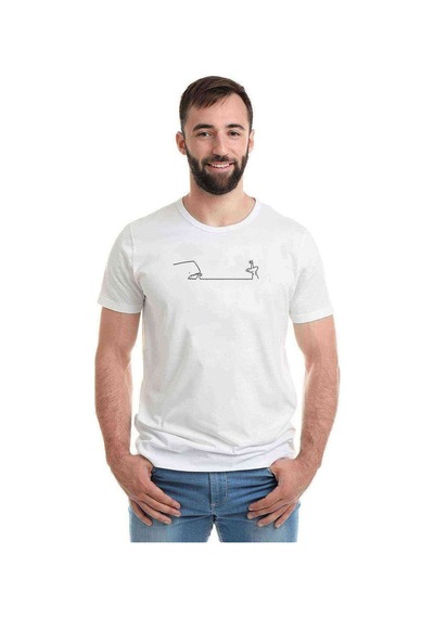 La Linea Trt Cizgi Adam Swimming Baskılı Beyaz Erkek Tshirt