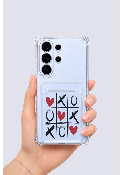 Samsung Uyumlu Galaxy S26 Ultra Kartlıklı Xoxo Desenli Kılıf Şeffaf