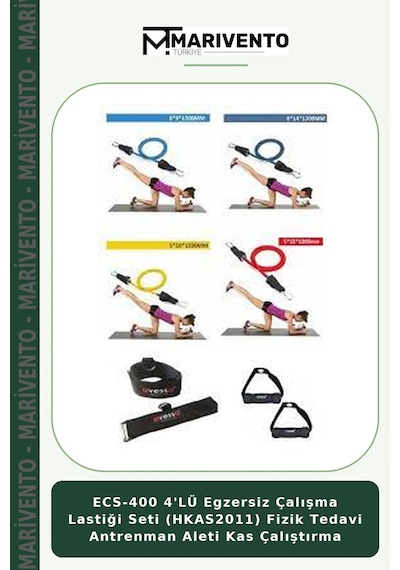 Ecs-400 4'lü Egzersiz Çalışma Lastiği Seti Hkas2011 Fizik Antrenman Aleti Kas Çalıştırma Çok Renkli