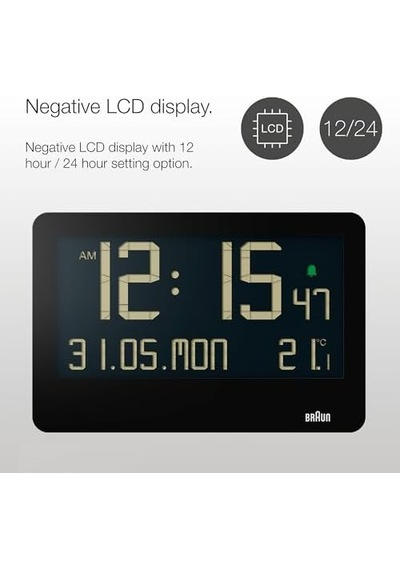 Dijital Duvar Saati, İç Mekan Sıcaklığı, Tarih, Haftanın Günü, Büyük Ters Lcd Ekran, Hızlı Set, Bip Alarmı, Siyah, Model Bc14b Açık