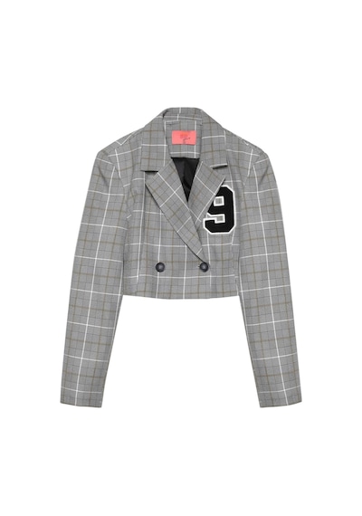 Çift Düğmeli Crop Blazer Ceket Gri Gri