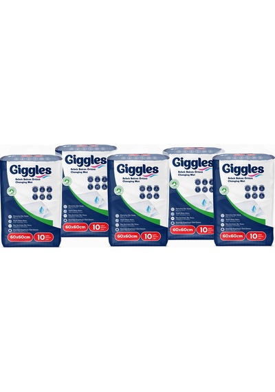 Giggles Bebek Bakım Örtüsü 60x60 Alt Açma Bezi 5 Paket 50 Adet