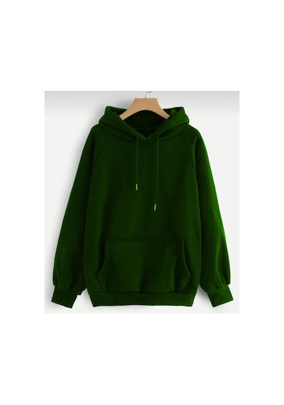 Blackjack Giyim Unisex Düz Siyah Kapüşonlu Sweatshirt Yeşil