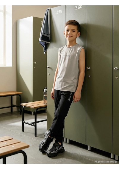 Civil Boys Reflektör Baskılı Kolsuz 6-9 Yaş Tişört - Koyu Taş Rengi 18B32438226S1