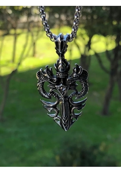 Viking Gotik Witchcraft Haç Vintage Ejder Kanatlı Zirkon Taş 316l