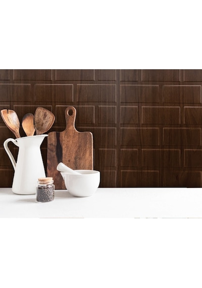 3 Boyutlu Duvar Paneli Kabartmalı Metro Dikdörtgen Desen Pvc 41x41 Cm/ 6 Adet /1 M² Teak