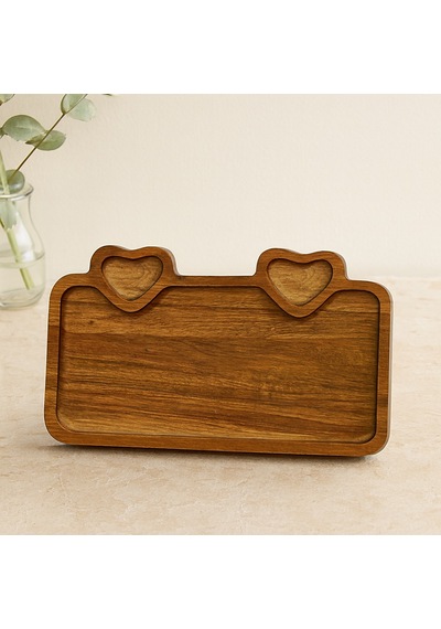 Akasya Ahşap Servis Tepsisi 25x14 Cm Kulplu, Kalp Bölmeli