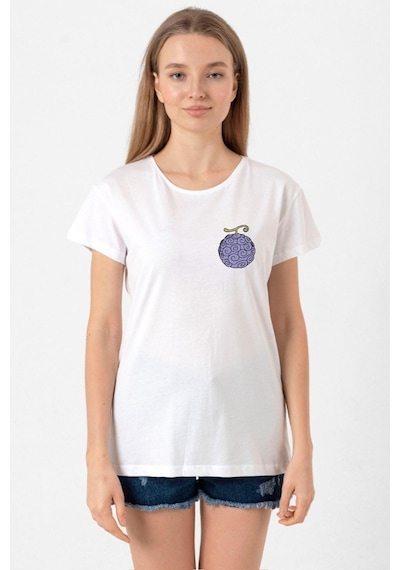 One Piece Anime Gomu Gomu Devil Fruit Beyaz Kadın Bisikletyaka Tshirt 001