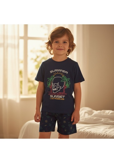 Bonbon Çocuk Summer Baskılı Lacivert Renk 2'li Takım Cb1061
