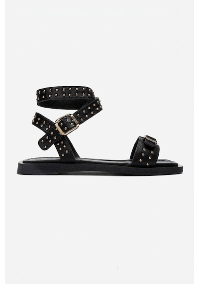 Luvishoes Carril Siyah Hakiki Deri Troklu Kadın Sandalet Siyah