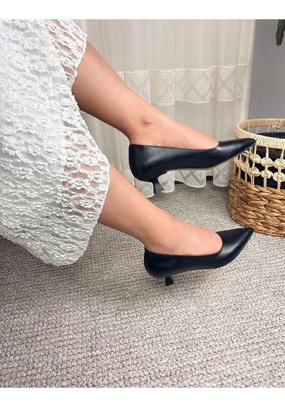 Asmi Shoes Kadın Moni Siyah Cilt 3 Cm Topuklu Ayakkabı