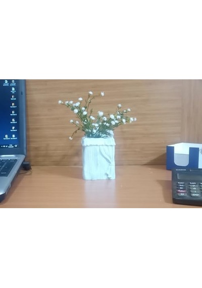 Adet Dahil Vazoda Çiçek Beyaz Yapay Çiçek Dekoratif Poliresin 7x7x17cm Diğer