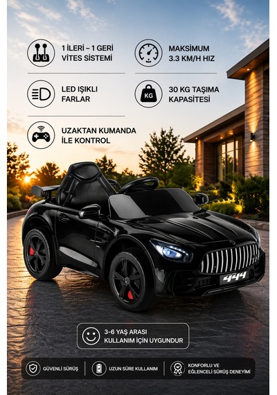 Gtr Sport 12v Akülü Araba Siyah Eva Teker