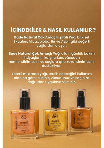 Bade Natural Nemlendirici ışıltılı Bronze Çok Amaçlı vücut Yağı 50 ML
