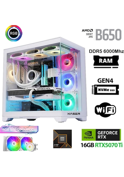 Xaser Velox X140 R7-9800X3D 32 GB 1 TB SSD RTX 5070Ti 16 GB Dos Masaüstü Oyuncu Bilgisayar
