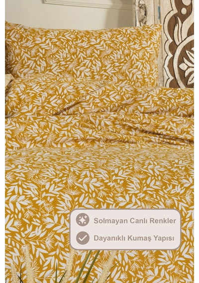 Elart Siena Nevresim Takımı Çift Kişilik %100 Pamuk Ranforce Lastikli Çarşaf 200x220 Cm Sarı Sarı
