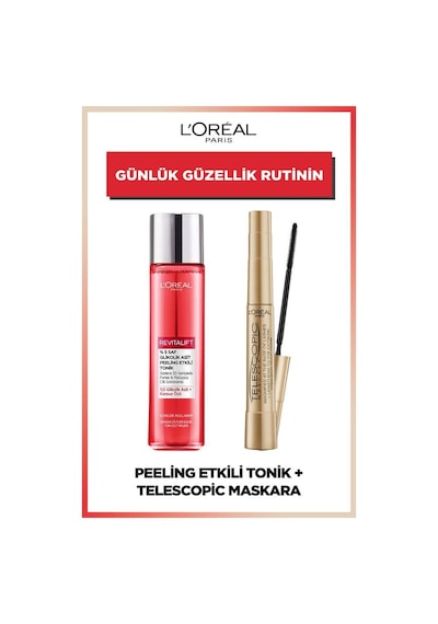 Revitalift %5 Saf Glikolik Asit Peeling Etkili Tonik 180ml & Telescopic Siyah Maskara pktglklktnktlscpcmskr-9293
