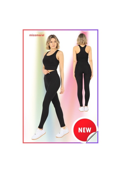 Missmaral Siyah Slim Fit Yüksek Bel Toparlayıcı Spor Tayt Flatlock Dikiş Detaylı Fit Tasarım Oslo 1090 SiYAH