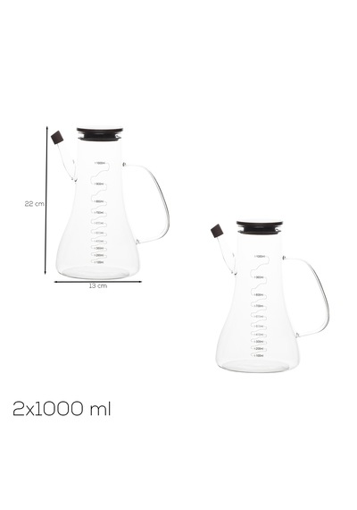 Porsima Lm-0106 Serra Kapaklı Borosilikat Cam 2li Yağlık Sirkelik Yağdanlık Seti 1000ml Şeffaf