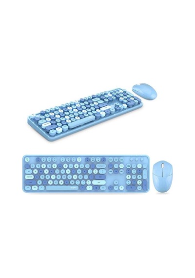 Renkli Daktilo Tarzı Vintage Mekanik Klavye Mouse Pc Laptop Uyumlu Kablosuz