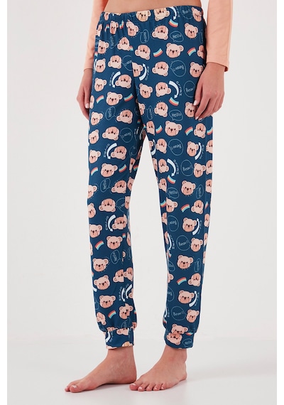 Lela Streç Regular Fit Beli Lastikli Bisiklet Yaka Bayan Pijama Takımı 65714101 Şeftali
