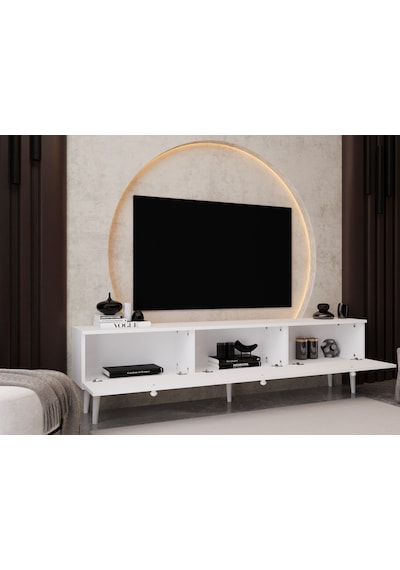 Melura Tv Ünitesi - Tv Sehpası 180 Cm %100 Mdf Lake Ahşap Ayaklı Beyaz