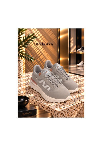 Derikaya Kadın Gri Bağcıklı Düz Taban Rahat Günlük Sneaker Ayakkabı